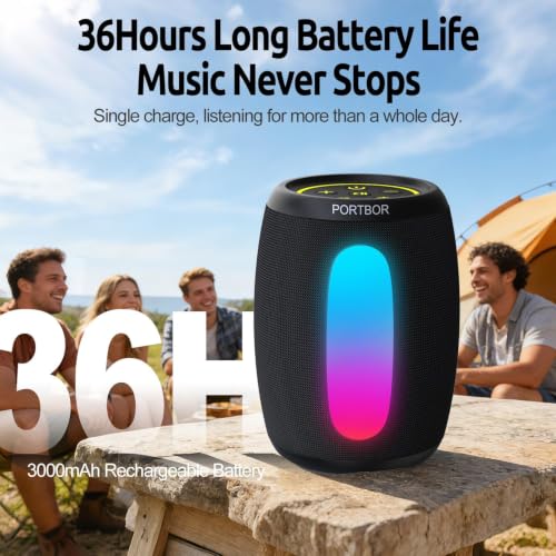 Image of Portable Bluetooth Speaker, School Supplies: Powerful Stereo Sound, 36H Playtime /IPX5 Waterproof /8 Light Modes /Wireless BT5.3 /TWS Pairing, for Outdoor /Beach /Camping /Travel /Party /Home, Birthday Gifts