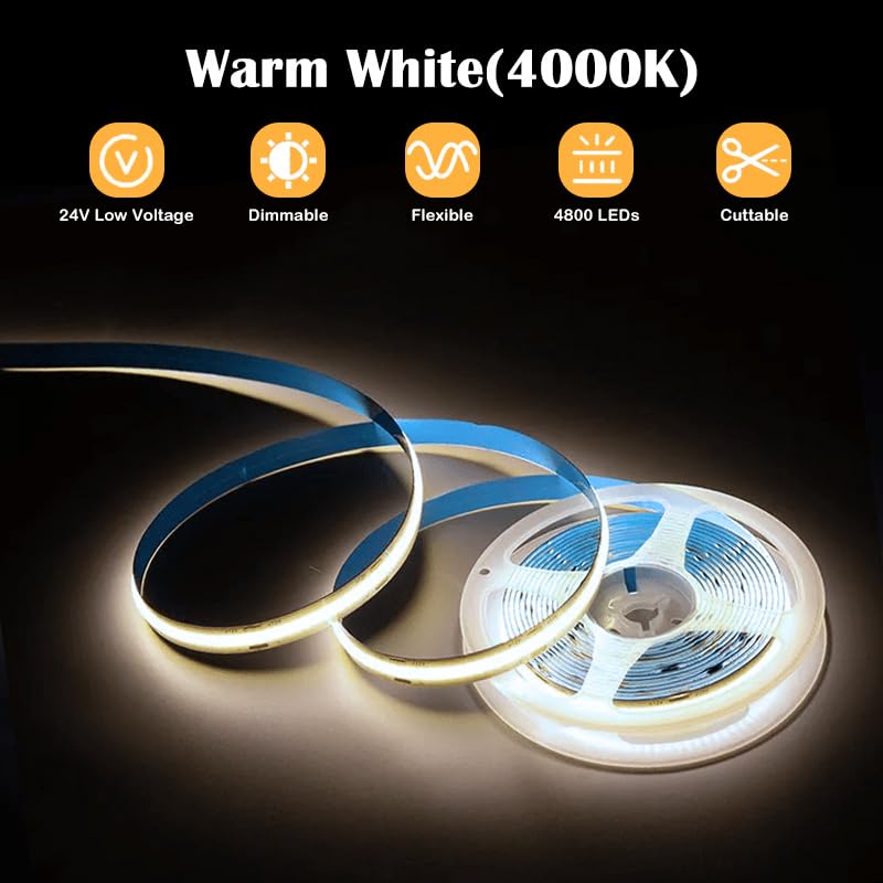Tira LED COB 50 pies 4000K 24V Dimmable Blanco Neutro miniatura 3