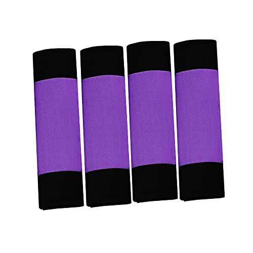 Image of FH Group Steering Wheel Cover and Seat Belt Pad Set - Universal Fit, Modern Design, Anti-Slip, Purple Car Interior Accessory for Cars, SUVs, Vans
