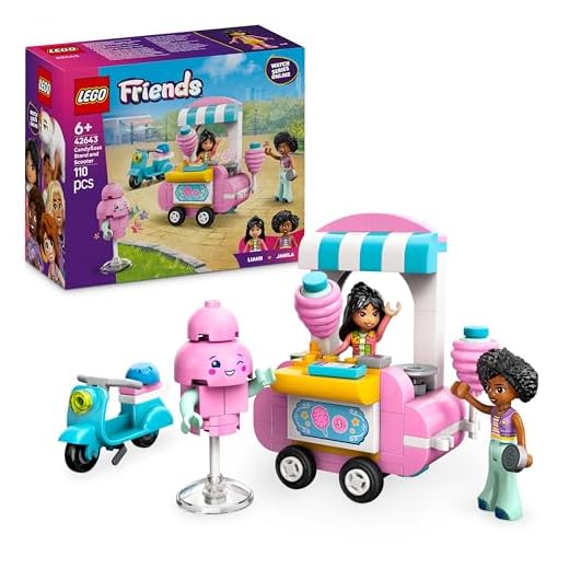 LEGO Friends Candyfloss Stand and Scooter Toy, Kids’ Creative Building Set with 2 Character Mini Dolls, Wheelable Food Cart and Accessories, Gift for 6 Plus Year Old Girls 42643