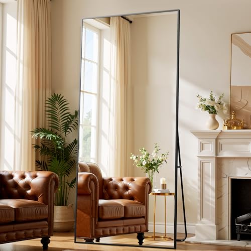 Image of BEAUTYPEAK 86 inchx40 inch Rectangle Full Body Floor Mirrors, Full Length Mirror with Stand, Large Black Mirror for Bedroom, Dressing Room, Leaning, Standing or Hanging Horizontally /Vertically