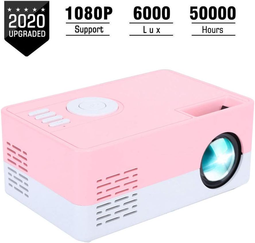 Discount 90% 1080p Mini Full HD Projector, High Definition LED Portable Projector Smart Home Theater Cinema Projector for Home and Office (White Pink)(US)
