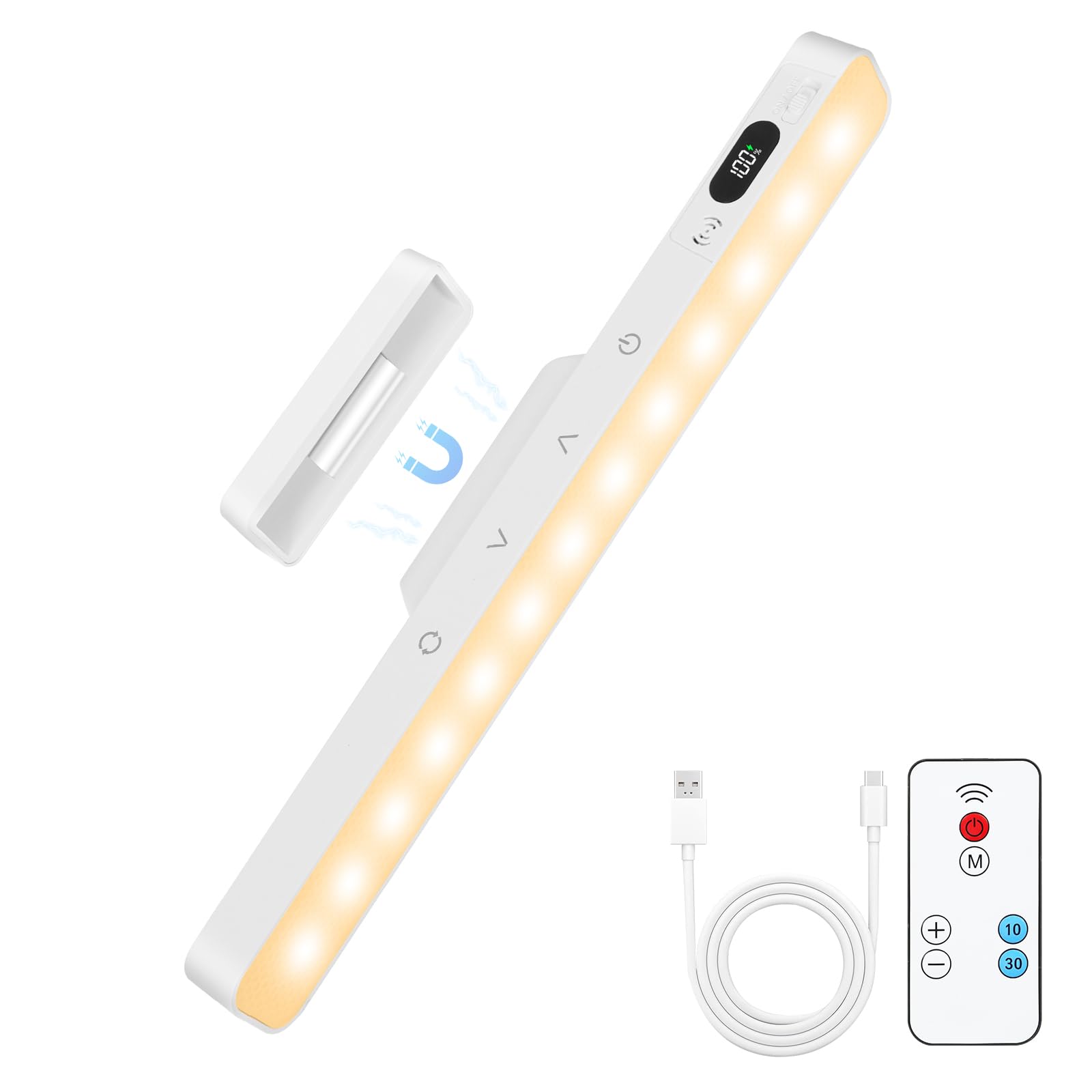 AUAUY Under Cabinet Kitchen Lights, 5-Color&5-Brightness Dimmable 120 LED Lights, USB-C 1500mAh Rechargeable Magnetic Cabinet Underlight for Kitchen, Cupboard, Wardrobe, Stair [Energy Class A]