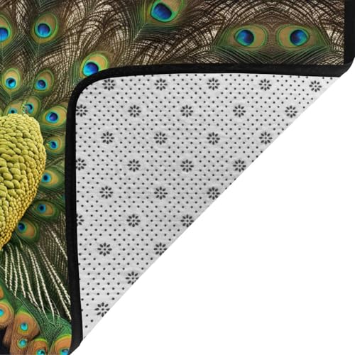 Tapis antidérapant et lavable à imprimé plume de paon pour sol moderne - 5