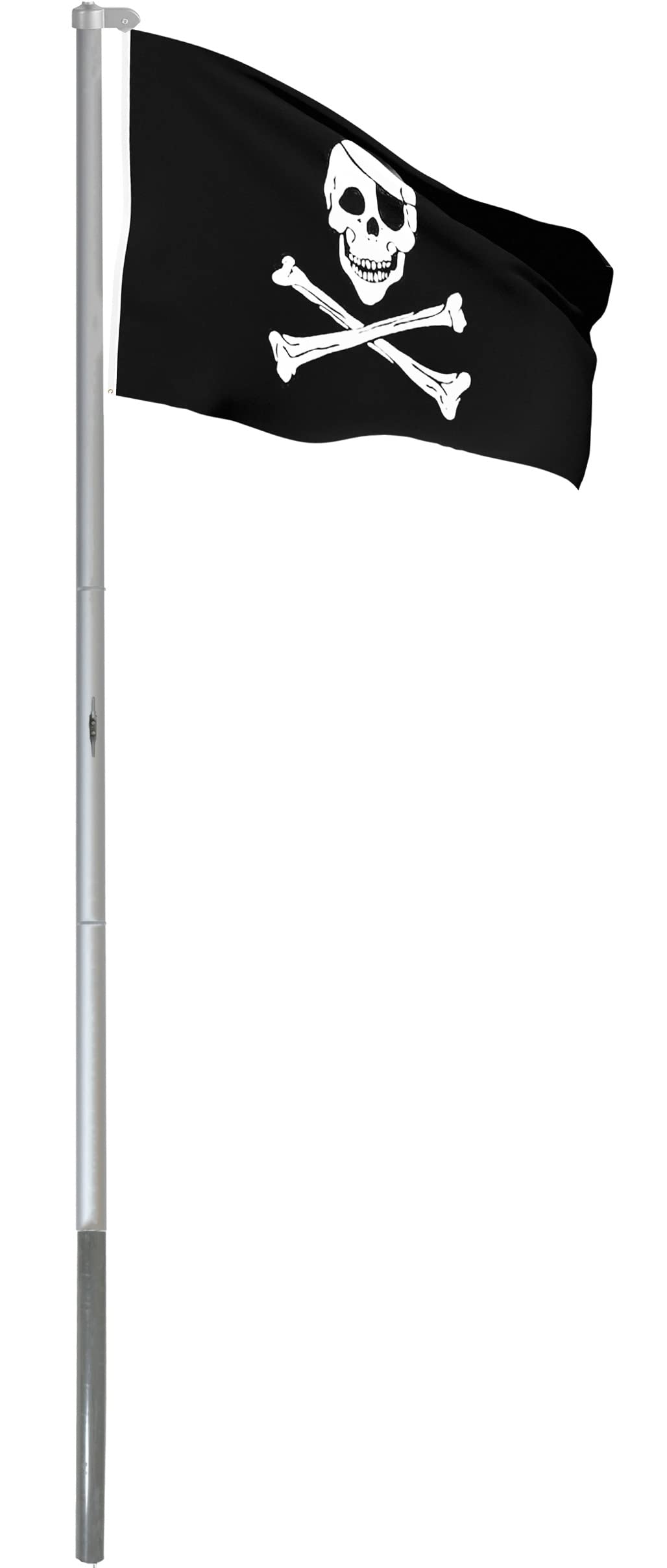 Brubaker Asta in Alluminio per Bandiera Altezza 6,20 m - Incluso Bandiera Pirata di 150 x 90 cm e piantone da interrare