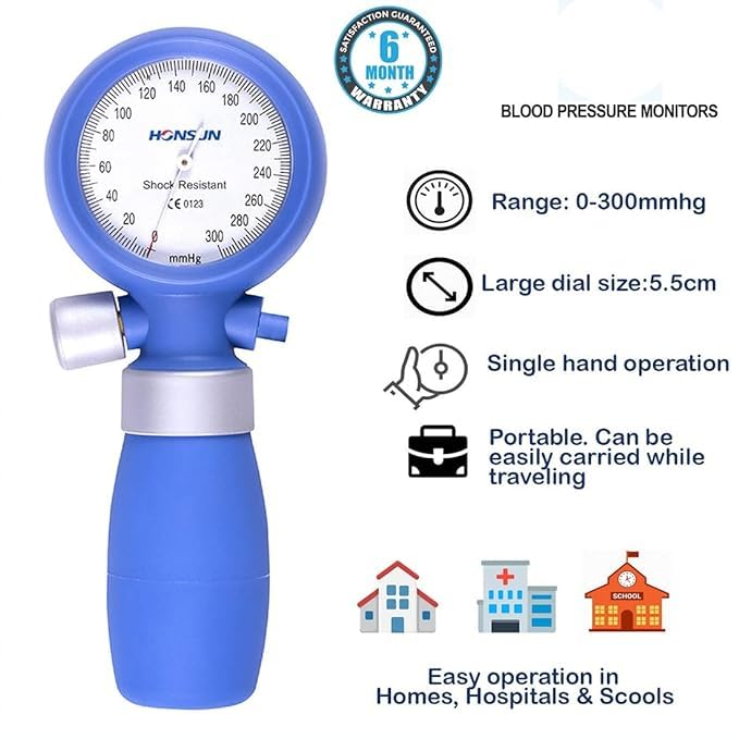 Image of MCP Healthcare Shock Proof Aneroid Blood Pressure Monitor with Arm Cuff - Large Cuff for Doctors, Students, and Nurses (Blue)