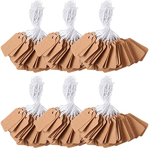 300 Pieces Kraft Price Tags with Elastic Hanging String Writable Blank Price Labels Small Marking Display Tags(1.38 x 0.71 Inch)3