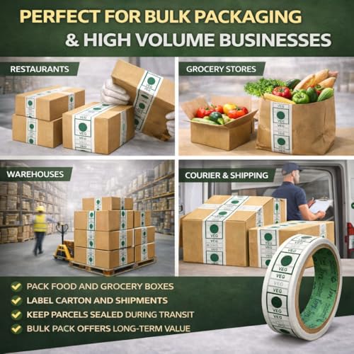 Image of Veg Tape Printed | 35 Meter in Length | Pack of 12 | 24 mm / 1 inch Width | Veg Printed Tape With Green Marking, Self Adhesive Tape for Packing Boxes