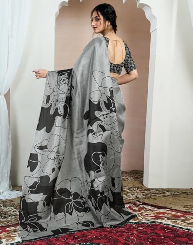 Image of SIRIL Women's Cotton Printed Saree With Unstitched Blouse Piece