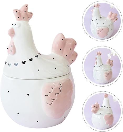 Miniatura 6 de Alipis Tarro de cerámica para galletas de gallo, tarro de cerámica para galletas en forma de pollo, cesta de almacenamiento de huevos de gallina,
