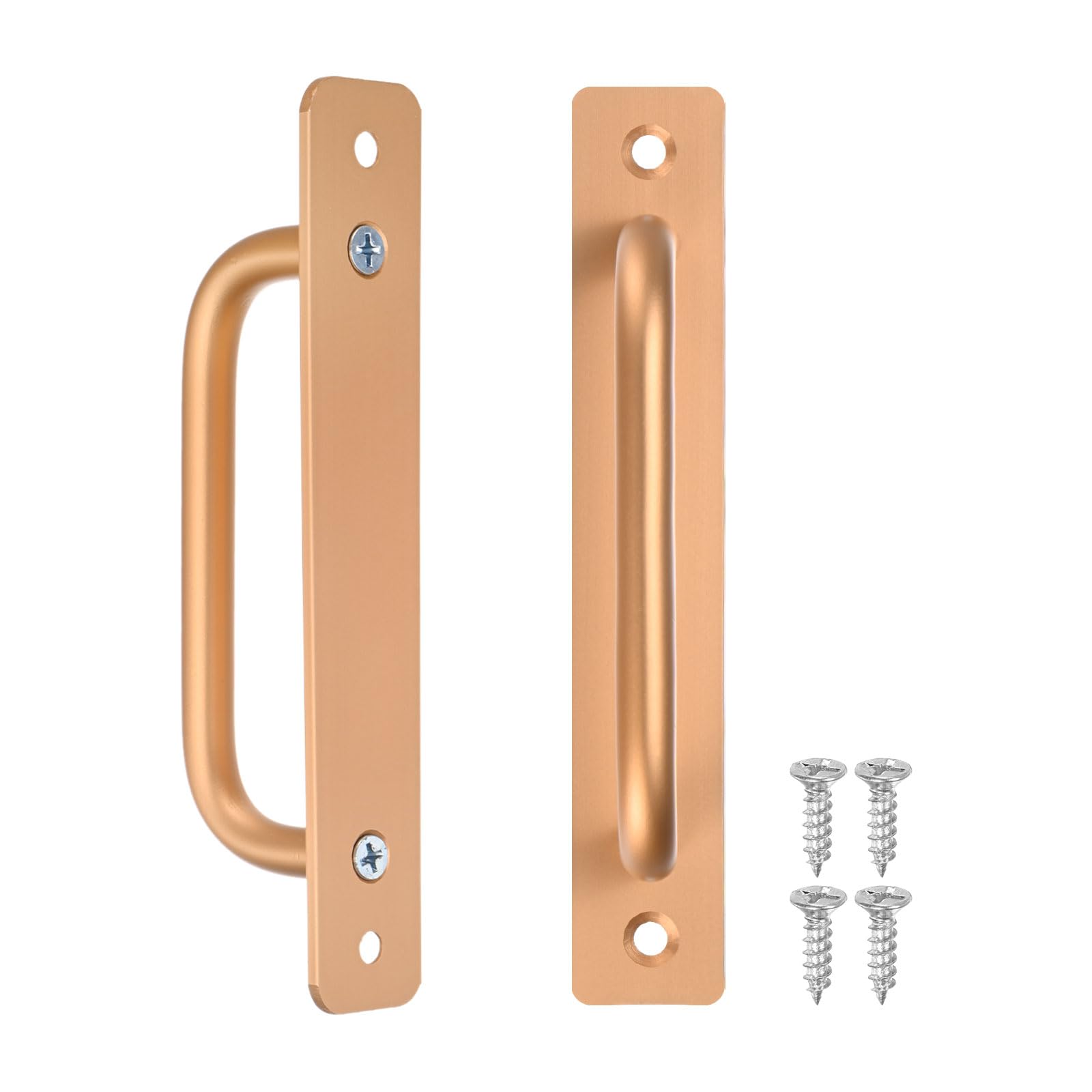 M METERXITY 2-Pack Barn Door Handles, 5Inch/128mm Hole Center Aluminium Alloy Gate Handle with Mounting Screws for Bathroom/Wardrobe/Closet/Kitchen, Sliding Door Handle with Plate [Gold]
