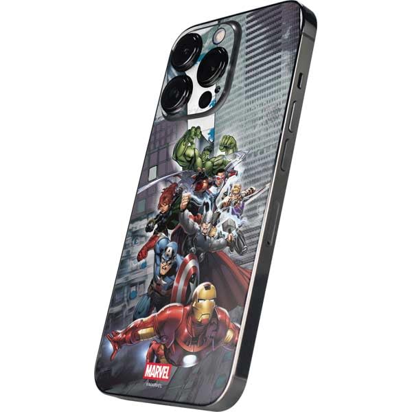Skinit Decal Phone Skin Compatible with iPhone 16 Pro - Officially Licensed Marvel Avengers Attack Design
