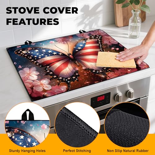 Image of Patriotic Stove Top Cover, Heat Resistant Electric Stove Protector Mat, Large Diatomite Kitchen Counter Mat, Independence Day Decor American Flag Kitchen Accessory (butterfly, 28x20 Inch)