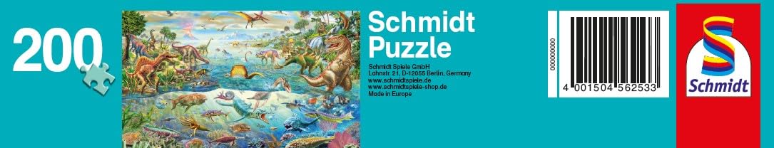 Schmidt Spiele- Discover The Dinasaurs Puzzle Scopri i Dinosauri, 200 Pezzi, Multicolore, medium, 56253