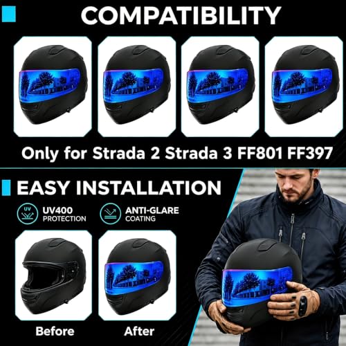 Image of PSLER Sedici Strada 2 Visor - Sedici Strada 2 and Strada 3 Face Shield Motorcycle Helmet visor Accessories Replacement for LS2 FT2 VECTOR Sedici Strada 2 Strada 3 FF801 FF397,Deep Blue