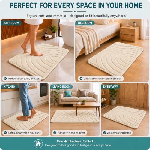 Image of Premium Memory Foam Bath Mat | 40x60cm Super Absorbent Velvet Bathroom Rug | Non-Slip Machine Washable Floor Mat (Vanilla Cream)
