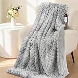 Manta Eléctrica 130x180 cm, Pétalo 3D Jacquard de Piel de Conejo y Franela, 6 Niveles de Calor & Apagado Automático 1-10H, Manta Térmica Lavable a Máquina para Cama, Sofá, Oficina (Azul)