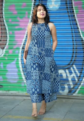 Image of Klosia Women Pure Cotton Kurta Palazzo Set | Sleeveless Printed Kurta with Palazzo Pants | Summer Friendly, Office Wear Co-Ord Set