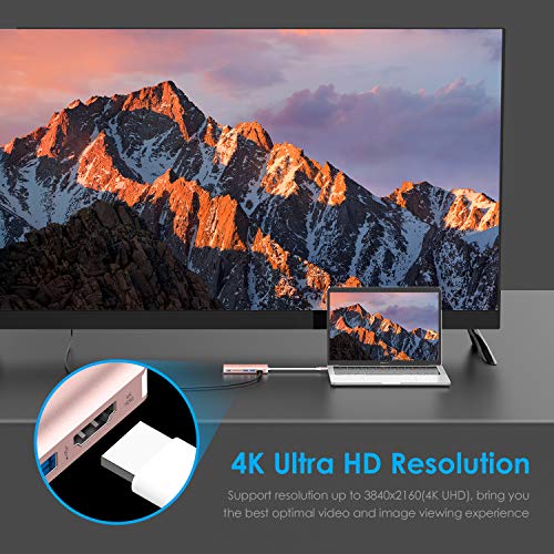 Image of LENTION USB-C Digital AV Multiport Hub with 4K HDMI, 2 USB 3.0, SD Card Reader, Type C Charging and Gigabit Ethernet Adapter for 2016 2017 MacBook Pro 13 15, MacBook 12, Dell XPS, More (Rose Gold)