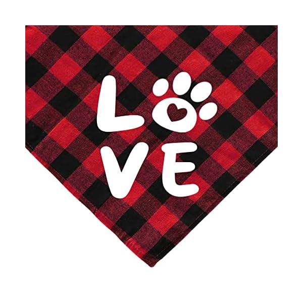 Jotfa valentine's day dog bandana costumes, valentines love headband buffalo plaid dog valentines bandanas for small medium large dogs - image 4