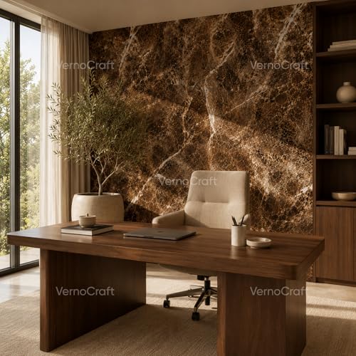 Image of Marble Aluminum Foil Kitchen Stickers Oil-Proof Waterproof Self Adhesive Wallpaper PVC Bathroom Wall Stickers Contact Paper Autumn Brown Marble (Dark Brown) (60CM X 200CM)(Pack of 1)