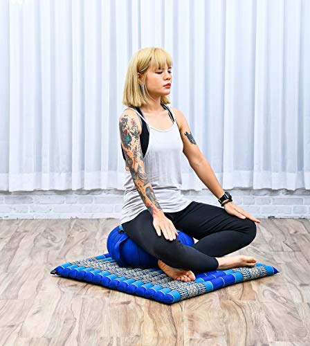 Image of Leewadee Meditation Cushion Set - 1 Round Zafu Meditation Pillow and 1 Square Roll-Up Zabuton Meditation Mat, Pillows Bundle Filled with Kapok