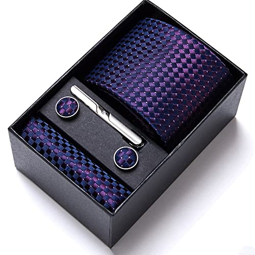 Set de corbata tejida y pañuelo para hombre color púrpura