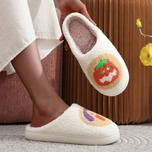 Image of Womens Mens House Slippers Retro Comfy Warm Plush Slip on Fluffy Memory Foam Home Sippers for Winter Indoor Outdoor