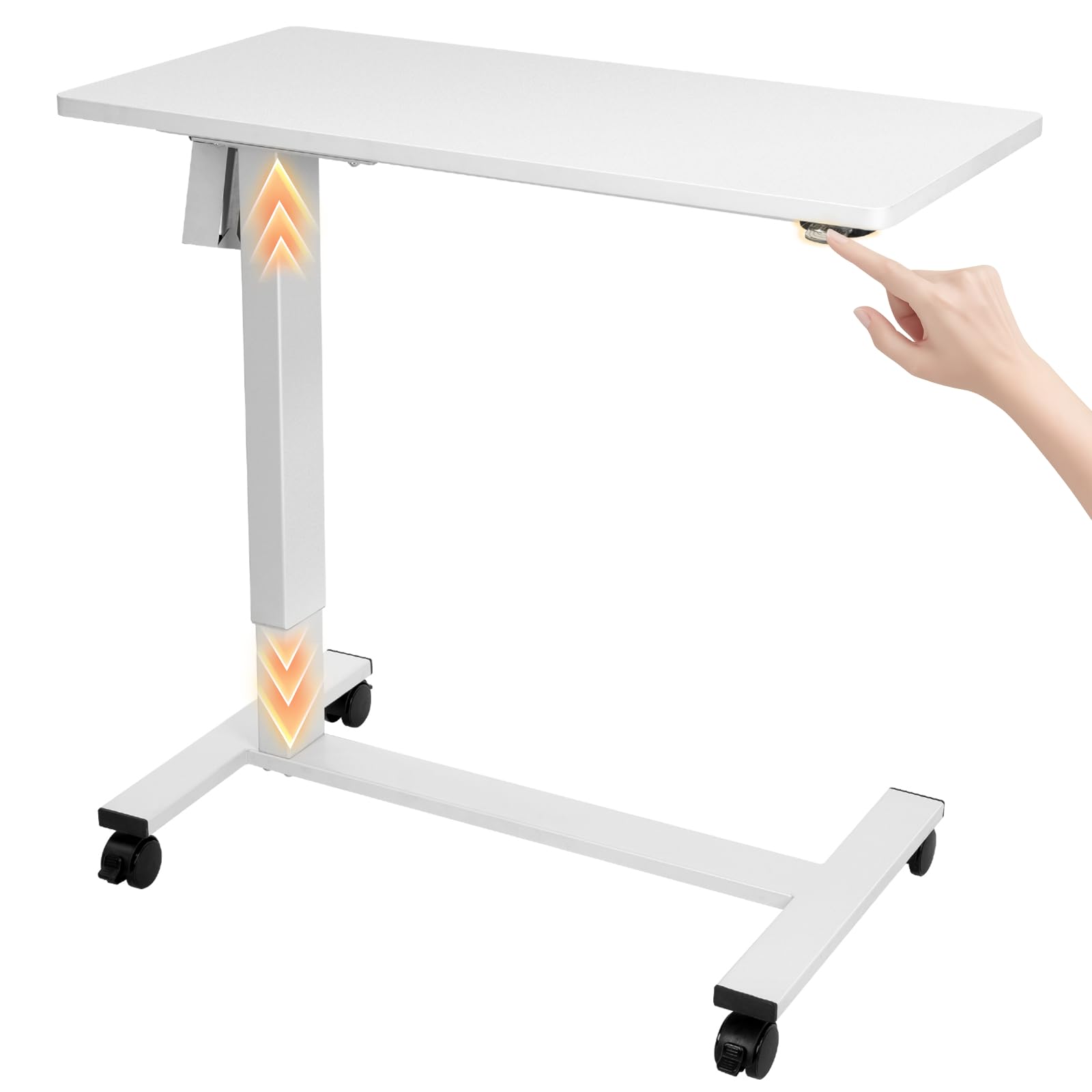 TOPSKY Electric Overbed Bedside Table with Wheels,Adjustable Hospital & Home Use Bed Table,Mobile Standing Desk for Hospital and Home Use (White)
