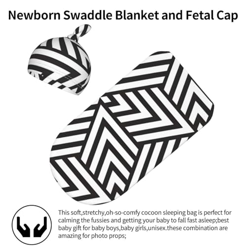 printidea Print Newborn Swaddle Blanket with Beanie Set, Soft Baby Sleep Sack Receiving Wraps, for Boy Girl2