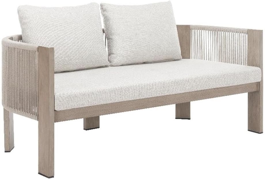 Pemberly Row Modern Aluminum Outdoor Sofa, Beige Finish, 2-Seater with Powder-Coated Frame and Olefin Fabric, Removable Washable Cushion Covers, Armrest Support for Patio, Yard, or Garden Use