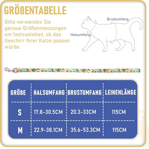 Supet Katzengeschirr und Leine, ausbruchsicher Katzenweste für kleine große Katzen, verstellbare Katzenhalsbänder, Geschirre und Leinen zum Gehen, leichtes Kätzchengeschirr