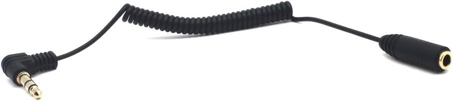Crazy Deals Riipoo Coiled 3.5mm Audio Extension Cable - 2-Pack 30cm Mini Coiled 3.5mm Headphone Cable, 90 Degree 1/8 3.5mm TRS Jack Male to Female Stereo Aux Audio Coiled Cord (M - FM)