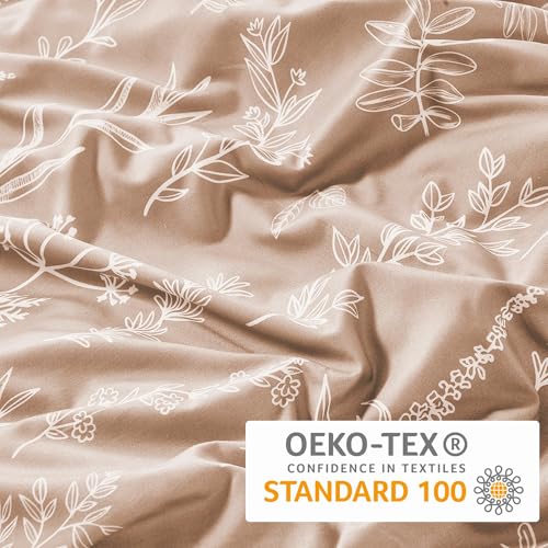 MUXHOMO Duvet Cover Full Size, Reversible Floral Rosy Gold Duvet Cover Set with Zipper Closure, 3 Pieces Botanical Patterns Soft Microfiber Bedding Set with 4 Ties (80"x90", 2 Pillow Cases)