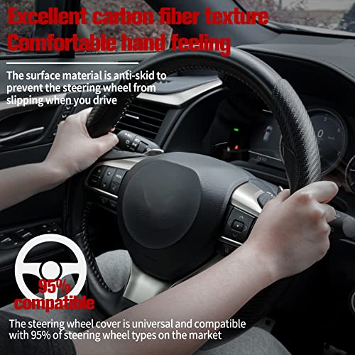 Image of Amiss 2pcs Carbon Fiber Anti-Skid Steering Wheel Cover, Waterproof & Segmented Butterfly Design, Universal 99% Vehicle Wheel Cover Protector, Car Interior Accessories (Black-2pcs)