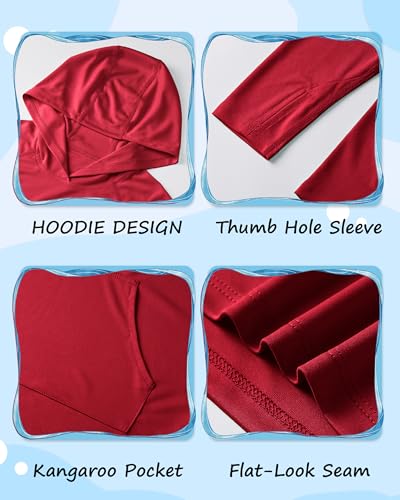 Image of Boys Rash Guard Hoodie UPF 50+ Long Sleeve Sun Protection Swim Shirt