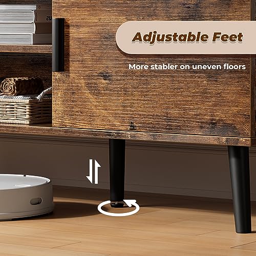 Superjare Tv Stand For 55 Inch Tv, Entertainment Center With Adjustable Shelf, 2 Cabinets, Tv Console Table, Media Console, Solid Wood Feet, Cord Holes, For Living Room, Bedroom, Rustic Brown #TOP7