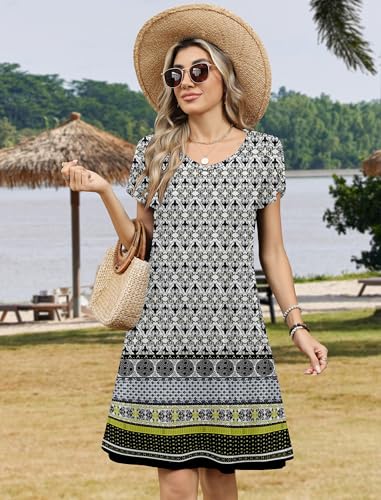 Image of Zeagoo Womens Summer A-Line Dress with Pockets Mini Short Sleeve Dresses Flowy Beach Swing Dress 2026 Vacation Travel