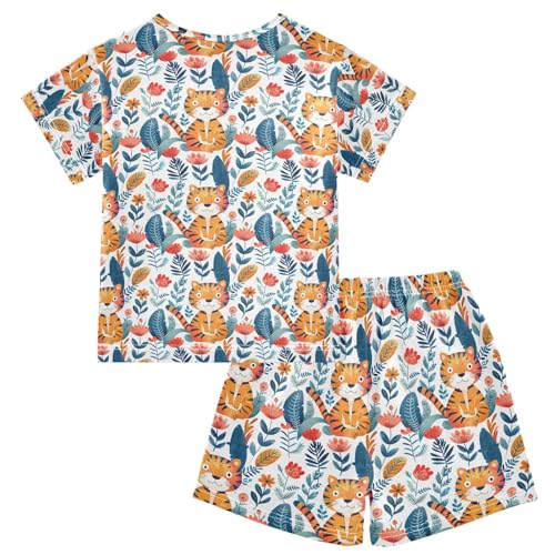 ALAZA Tiger Flower Pajamas Short Sleeve 2 Piece Sleepwear Top and Bottom Pajama Set Unisex2