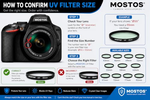 Image of MOSTOS - 46mm Camera UV Filter for Nikon Z50 Z30 and for NIKKOR Z DX 16-50mm f /3.5-6.3 VR Lens (Make Sure O46 Mark is Written On Your Lens)