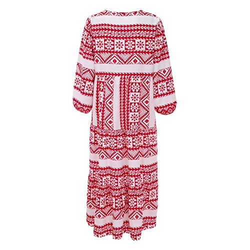 Robe géométrique imprimée à manches bouffantes coupe ample été en ligne A - 3