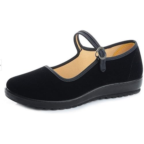 Black Velvet Mary Jane Shoes for Women China Dance Flat Old Beijing Cloth Walking Shoes