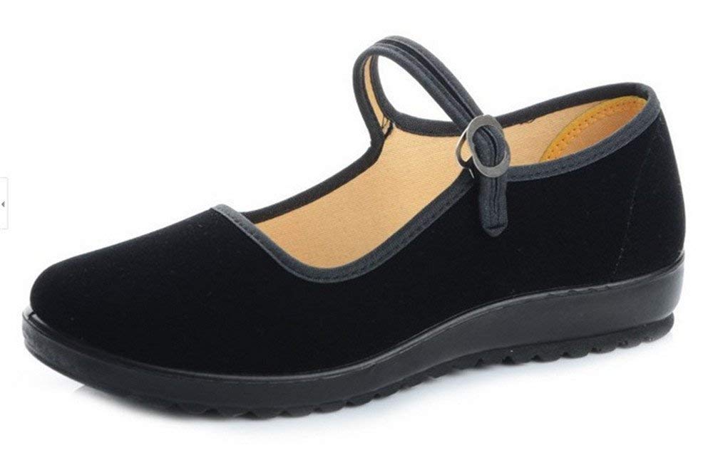 missfiona Noir Mary Janes Femme Chaussures de Danse Velours Chinoise Ballerines Danse Plat