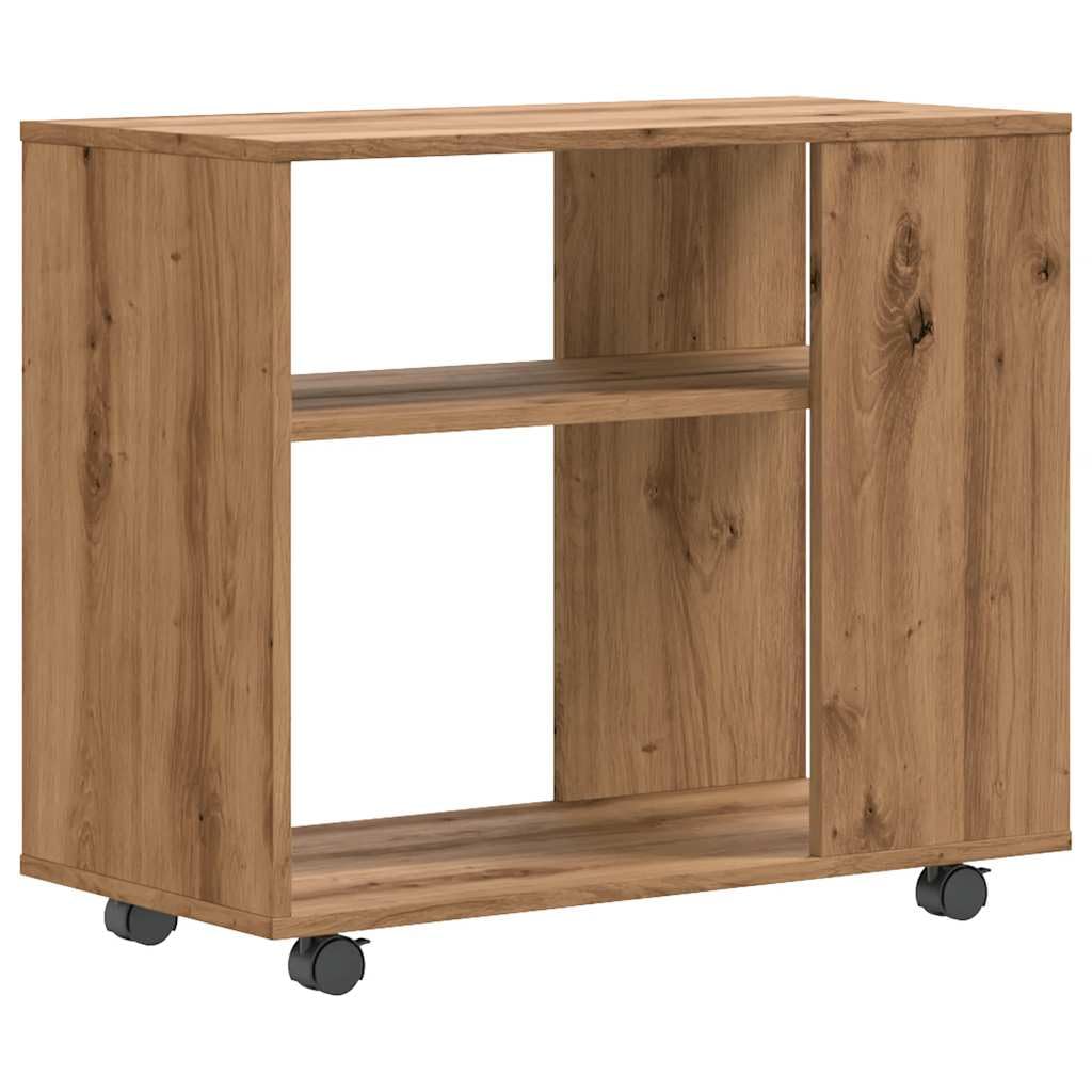 Tavolino su ruote, 70 x 35 x 55 cm, in legno, effetto rovere