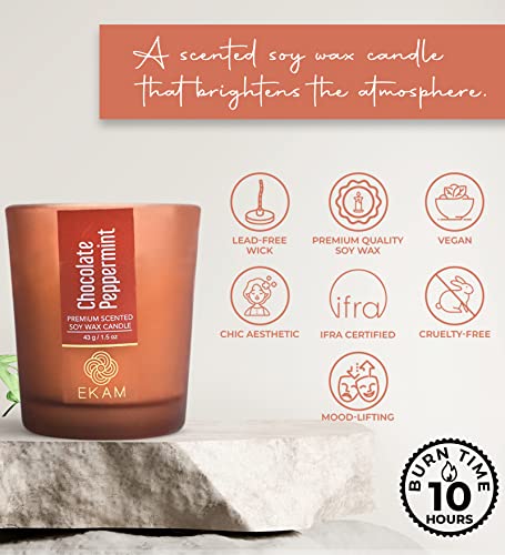 Image of EKAM Chocolate Peppermint Votive Soy Wax Scented Candle, 40 Grams, 10 Hours Burn Time| Long Lasting Premium Candles | Ideal for Home Decor | Gifting & Aromatherapy (Pack of 9)