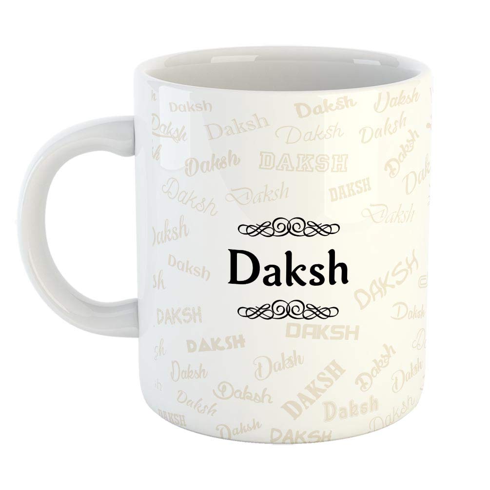 Ceramic Coffee Mug - Best Personalised Gift for Happy Birthday, Color - White, Name - Daksh