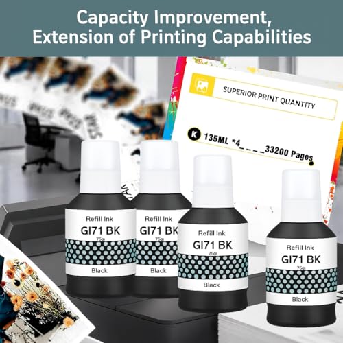 Image of KOSH GI-71 Refill Ink Compatible for Canon G1020,G2020,G2021,G2060,G3020,G3021,G3060 Printers (4, Black Pack of 4)