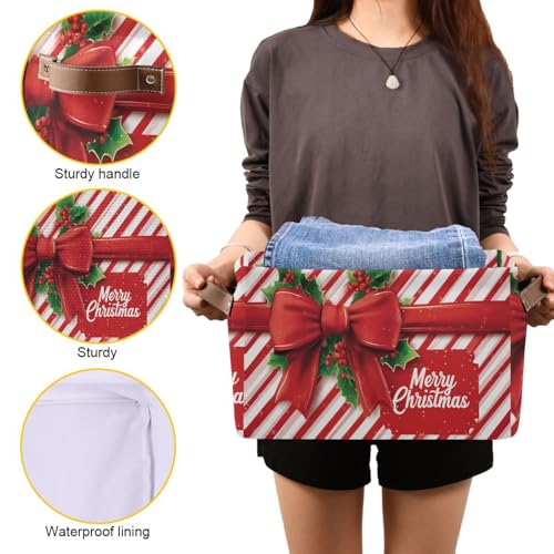 Image of Aslsiy Storage Basket Holiday Bows Christmas Decor (3) Nursery Bins Baby Box Canvas Clothes Shelf Basket Laundry Hampers 2 Pcs