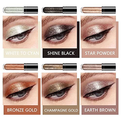 6Pcs Liquid Glitter Eyeshadow Set, Quick-Drying&Long Lasting Metallic Liquid Eyeshadow Set, Washable Gold Silver Black Eyeshadow, Holographic Organic Eyeshadow Makeup Glitter For Eye Looks Eye Makeup 01# #TOP1