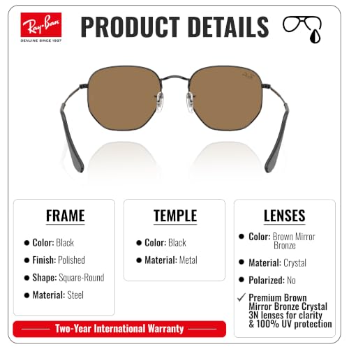 Image of Ray-Ban RB3548N HEXAGONAL FLAT LENSES Square-Round Shape Sunglasses for Men & Women with Official Eyewear Kit